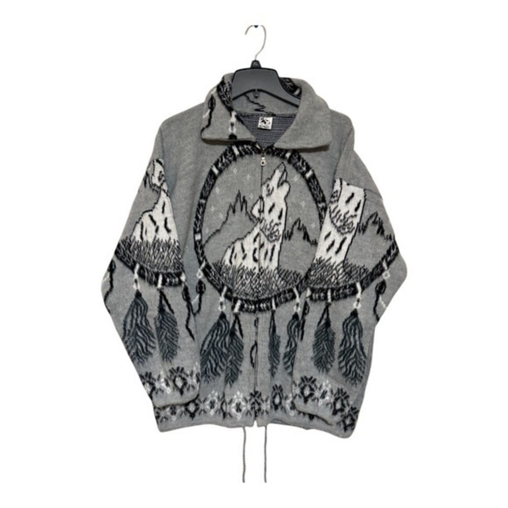 Lana Alymayu Womens Full Zip Sweater Jacket Alpaca Wolf Native American Size XL